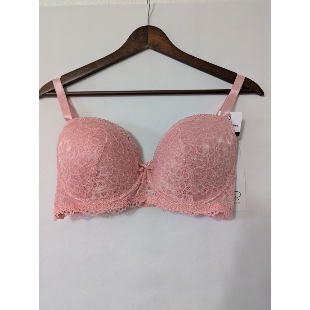 Rene Rofe Lightly Padded Lace Bra 36D Pink Floral Lingerie Underwire New